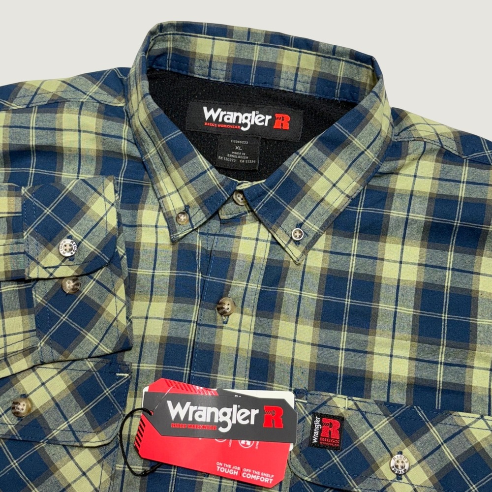 Wrangler Riggs Workwear Shirt Mens XL Relaxed Plaid Long Sleeve Button Down NEW